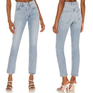 Agolde Riley High Rise Straight Crop Jeans Dimension Light Wash Pants 28 Button
